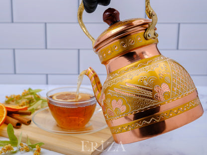 Bakır Küçük Boy Tekli Çaydanlık, 1300 Ml, Altın