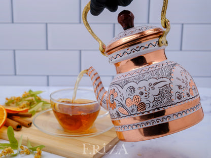 Bakır Küçük Boy Tekli Çaydanlık, 1300 Ml, Beyaz