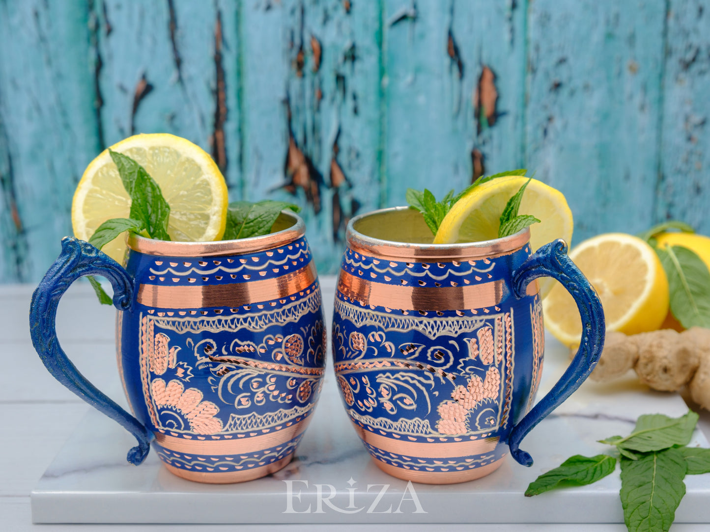Kalaylı Bakır Kokteyl, Bira, Ayran Bardağı, 550 Ml, Mavi