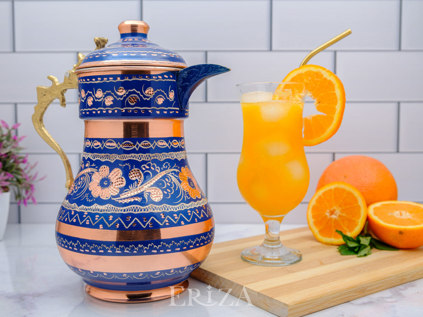 Bakır Kapaklı Sürahi, 2200 Ml, Mavi