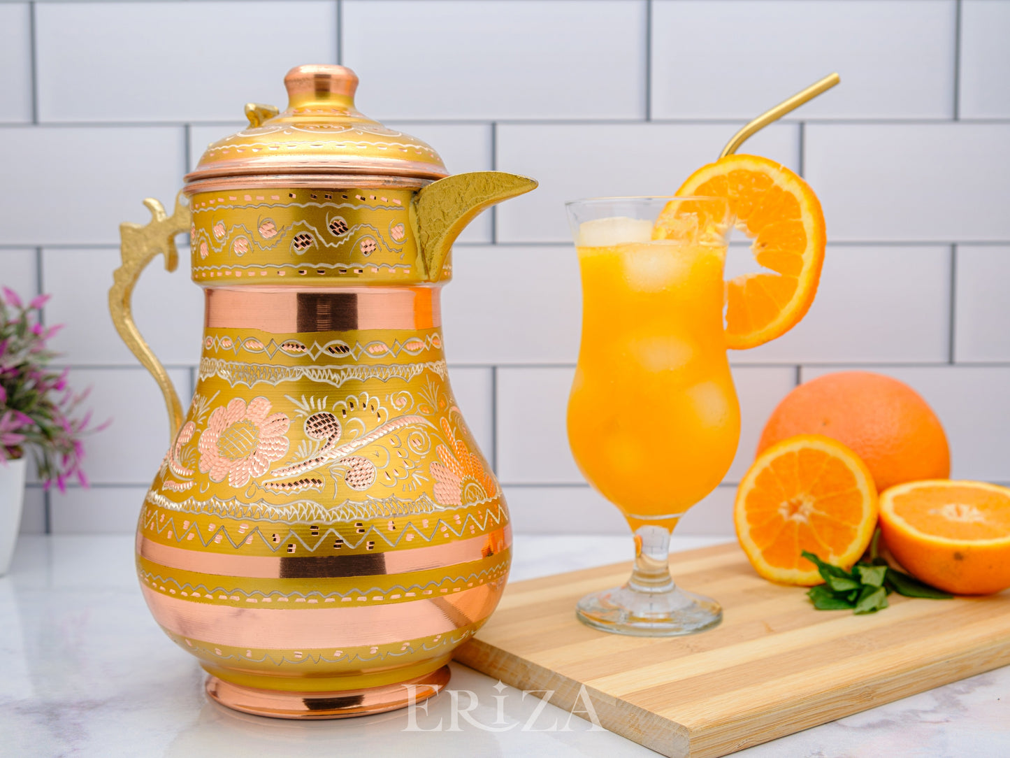 Bakır Kapaklı Sürahi, 2200 Ml, Altın