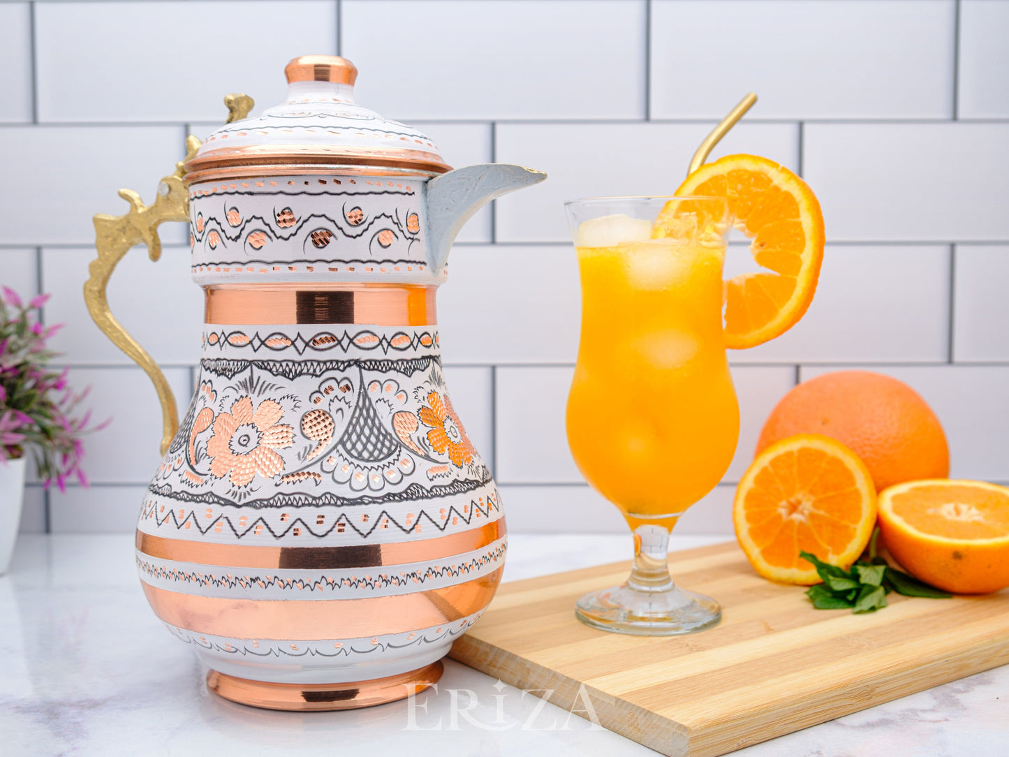 Bakır Kapaklı Sürahi, 2200 Ml, Beyaz