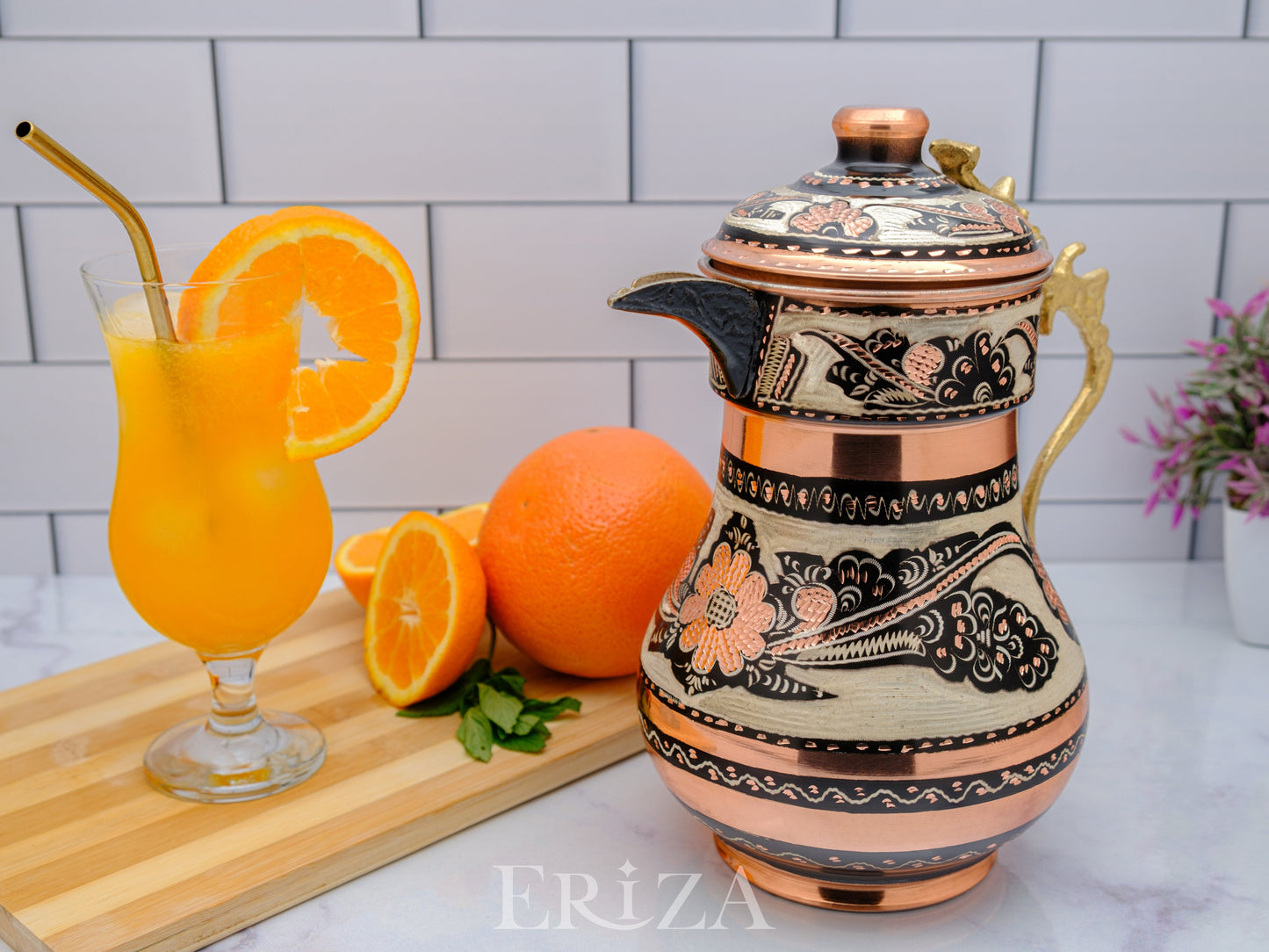 Bakır Kapaklı Sürahi, 2200 Ml, Siyah