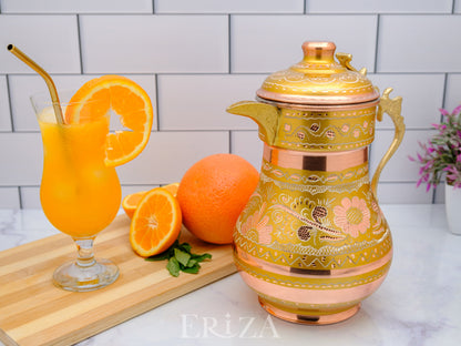 Bakır Kapaklı Sürahi, 2200 Ml, Altın