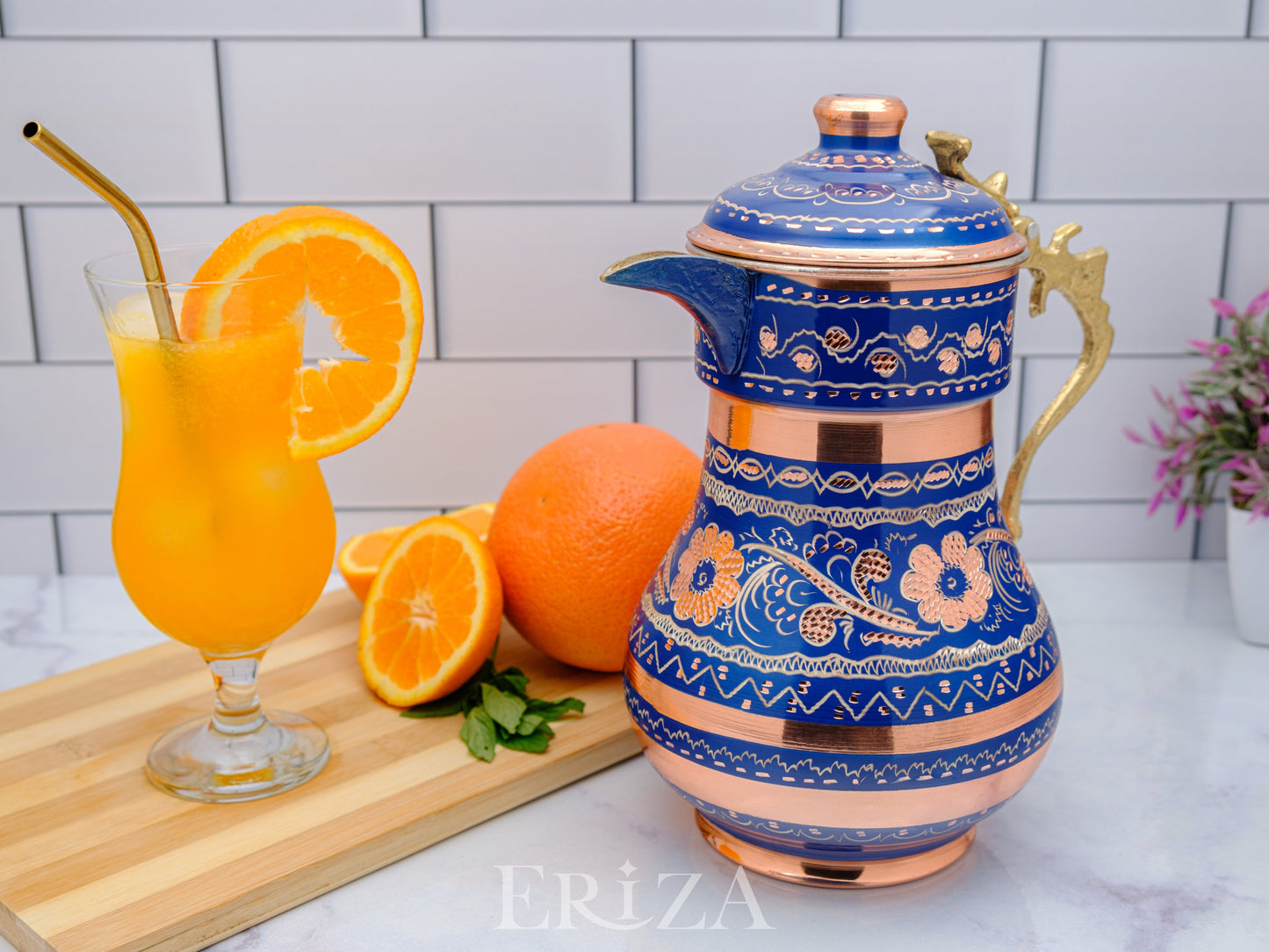 Bakır Kapaklı Sürahi, 2200 Ml, Mavi