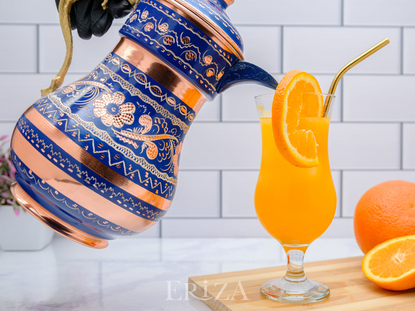 Bakır Kapaklı Sürahi, 2200 Ml, Mavi