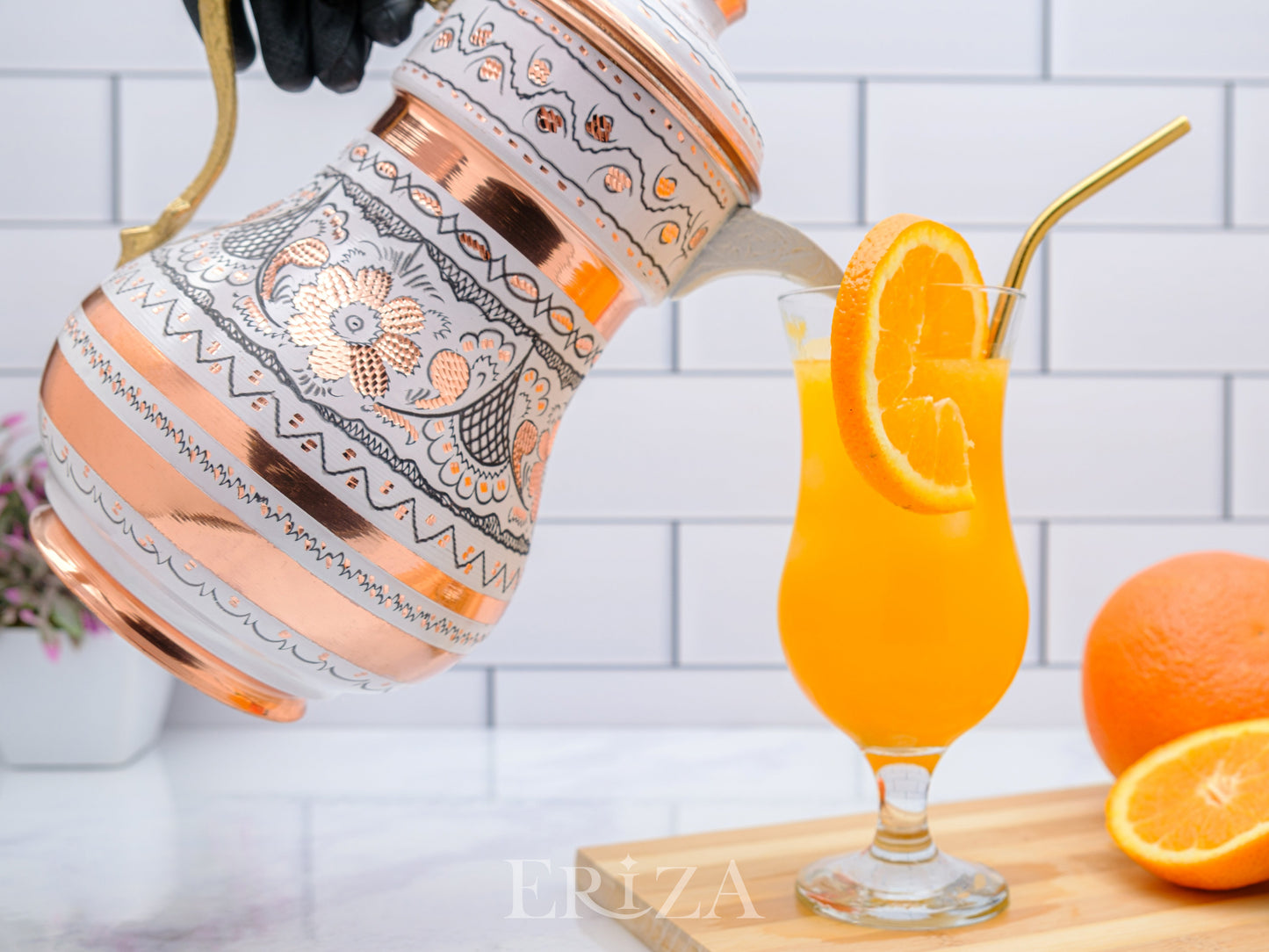 Bakır Kapaklı Sürahi, 2200 Ml, Beyaz