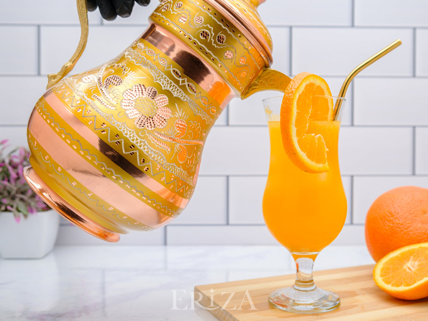 Bakır Kapaklı Sürahi, 2200 Ml, Altın