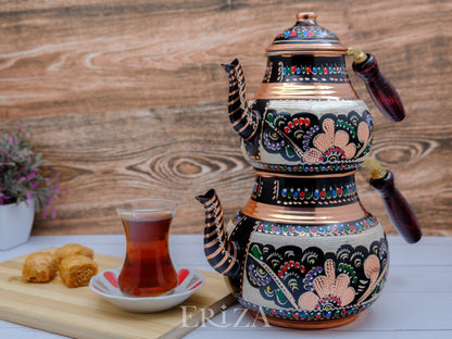 Bakır İkili Çaydanlık, 2850 Ml, Renkli