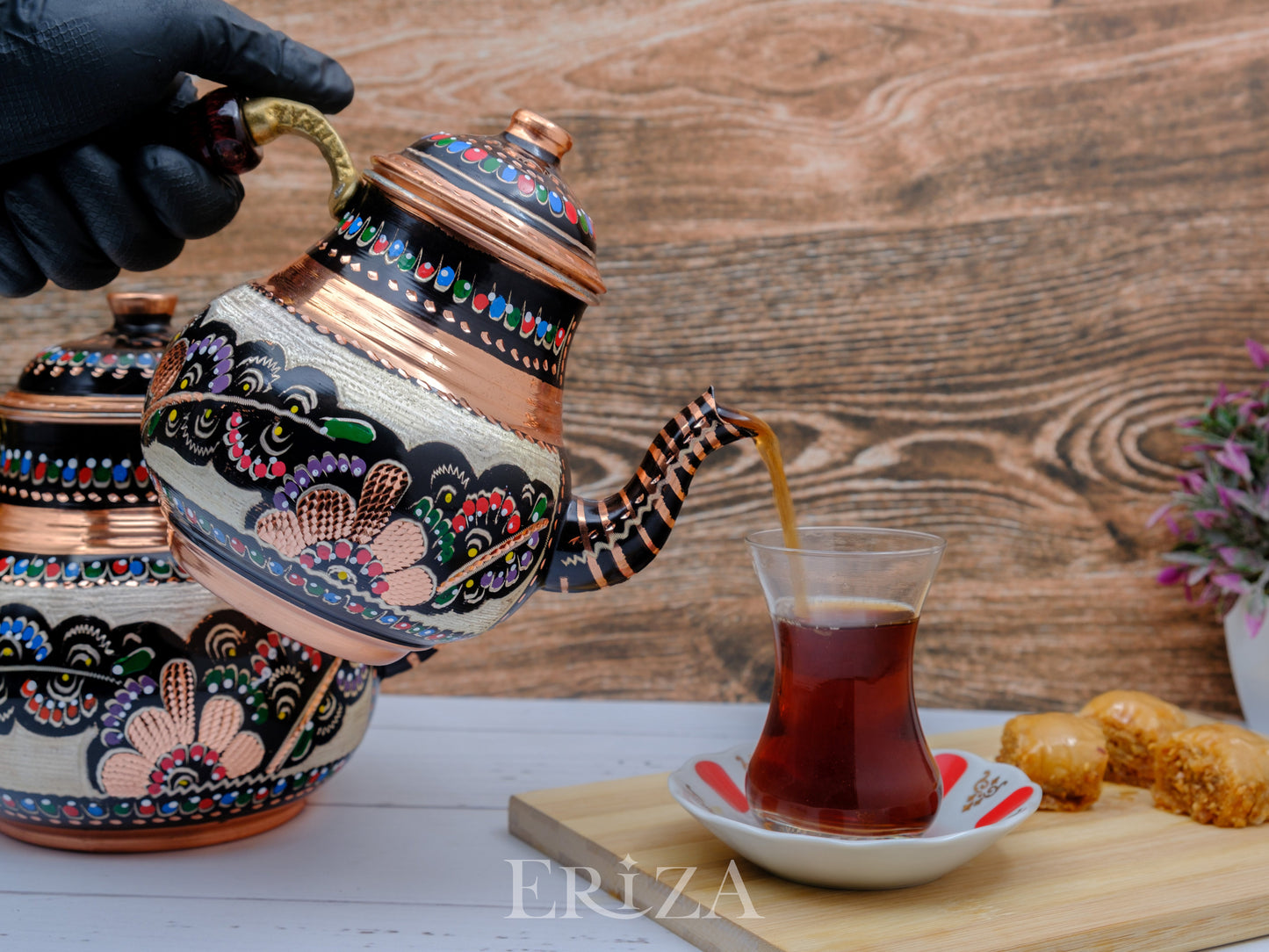 Bakır İkili Çaydanlık, 2850 Ml, Renkli