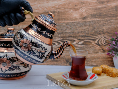 Bakır İkili Çaydanlık, 2850 Ml, Siyah