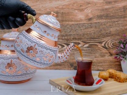 Bakır İkili Çaydanlık, 2850 Ml, Beyaz