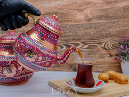 Bakır İkili Çaydanlık, 2850 Ml, Lila
