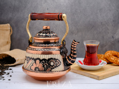 Bakır Çaydanlık, 1600 Ml-3200 Ml, Siyah