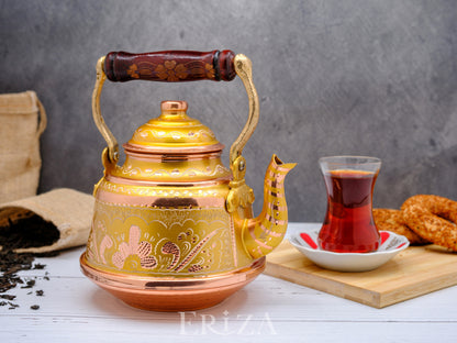 Bakır Çaydanlık, 1600 Ml-3200 Ml, Altın