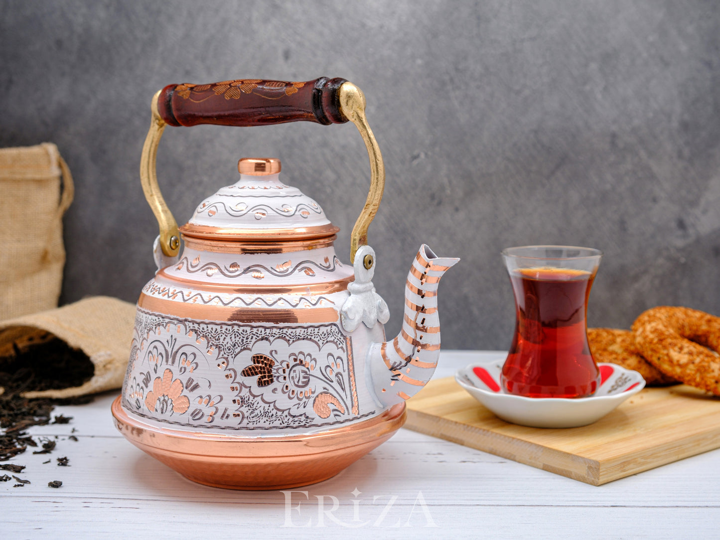 Bakır Çaydanlık, 1600 Ml-3200 Ml, Beyaz