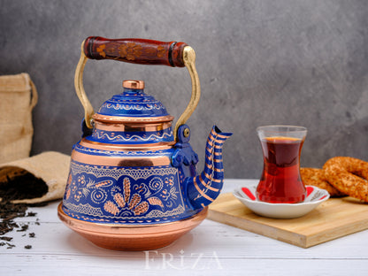 Bakır Çaydanlık, 1600 Ml-3200 Ml, Mavi