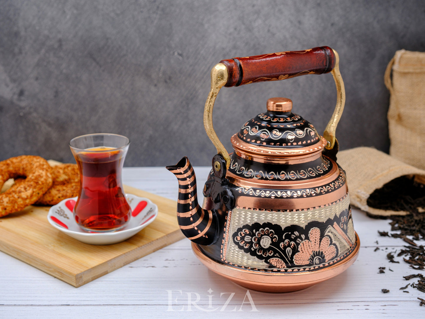 Bakır Çaydanlık, 1600 Ml-3200 Ml, Siyah