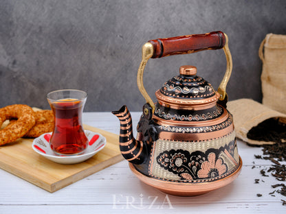 Bakır Çaydanlık, 1600 Ml-3200 Ml, Siyah