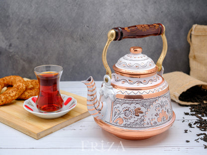 Bakır Çaydanlık, 1600 Ml-3200 Ml, Beyaz