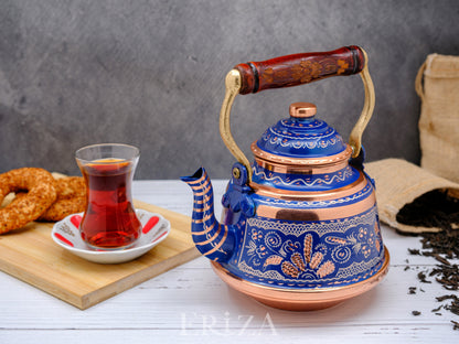 Bakır Çaydanlık, 1600 Ml-3200 Ml, Mavi