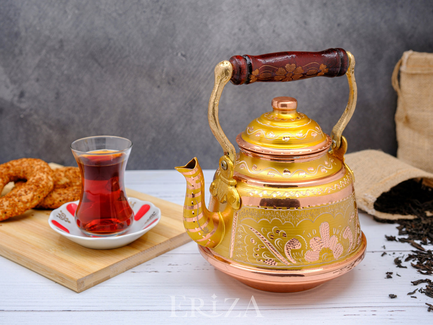 Bakır Çaydanlık, 1600 Ml-3200 Ml, Altın