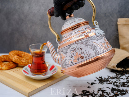Bakır Çaydanlık, 1600 Ml-3200 Ml, Beyaz