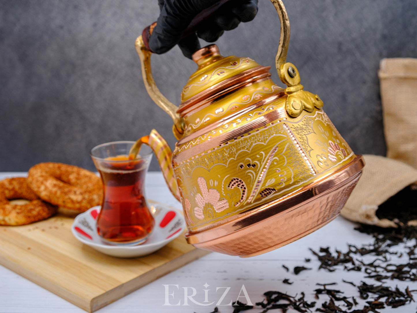 Bakır Çaydanlık, 1600 Ml-3200 Ml, Altın