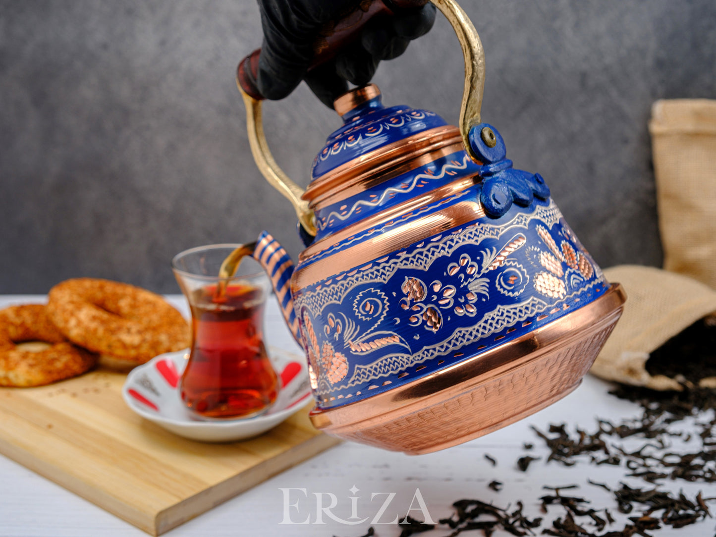 Bakır Çaydanlık, 1600 Ml-3200 Ml, Mavi