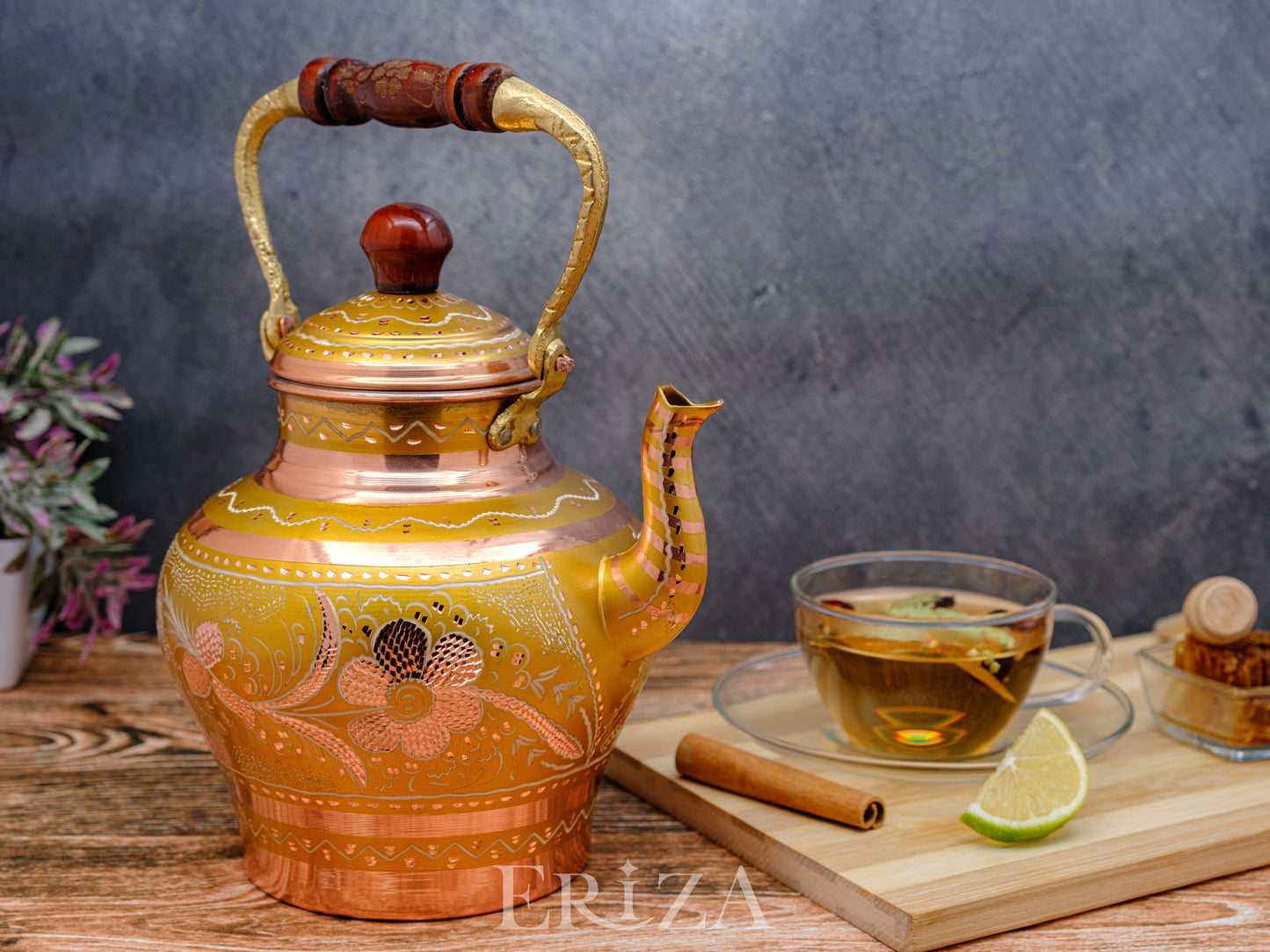 Bakır Nostaljik Çaydanlık, 1900 Ml, Altın