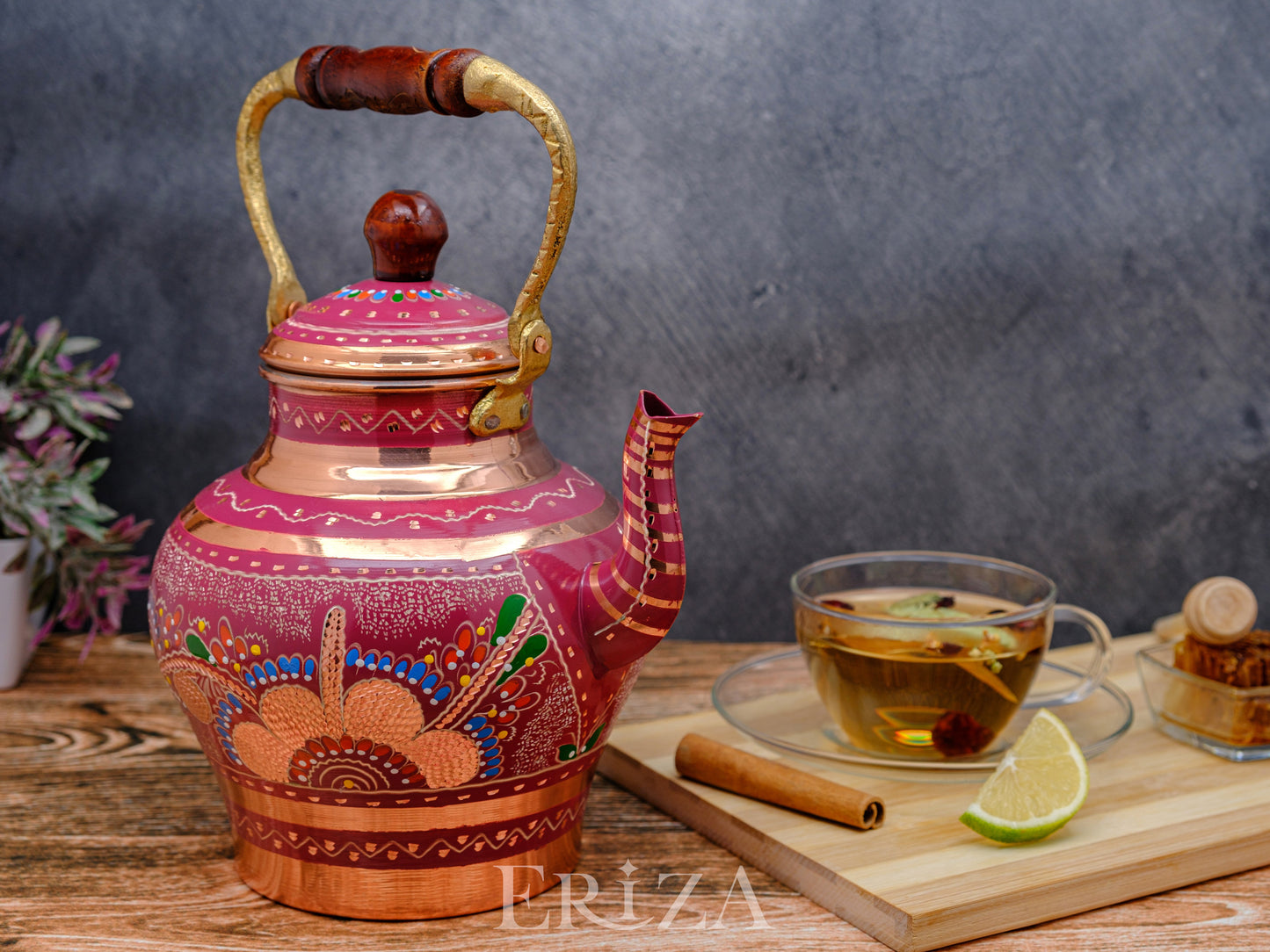 Bakır Nostaljik Çaydanlık, 1900 Ml, Lila