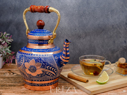 Bakır Nostaljik Çaydanlık, 1900 Ml, Mavi