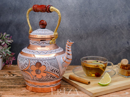Bakır Nostaljik Çaydanlık, 1900 Ml, Beyaz