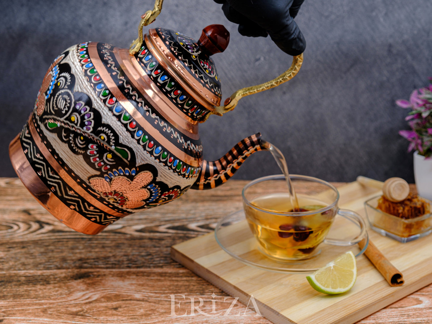 Bakır Nostaljik Çaydanlık, 1900 Ml, Renkli