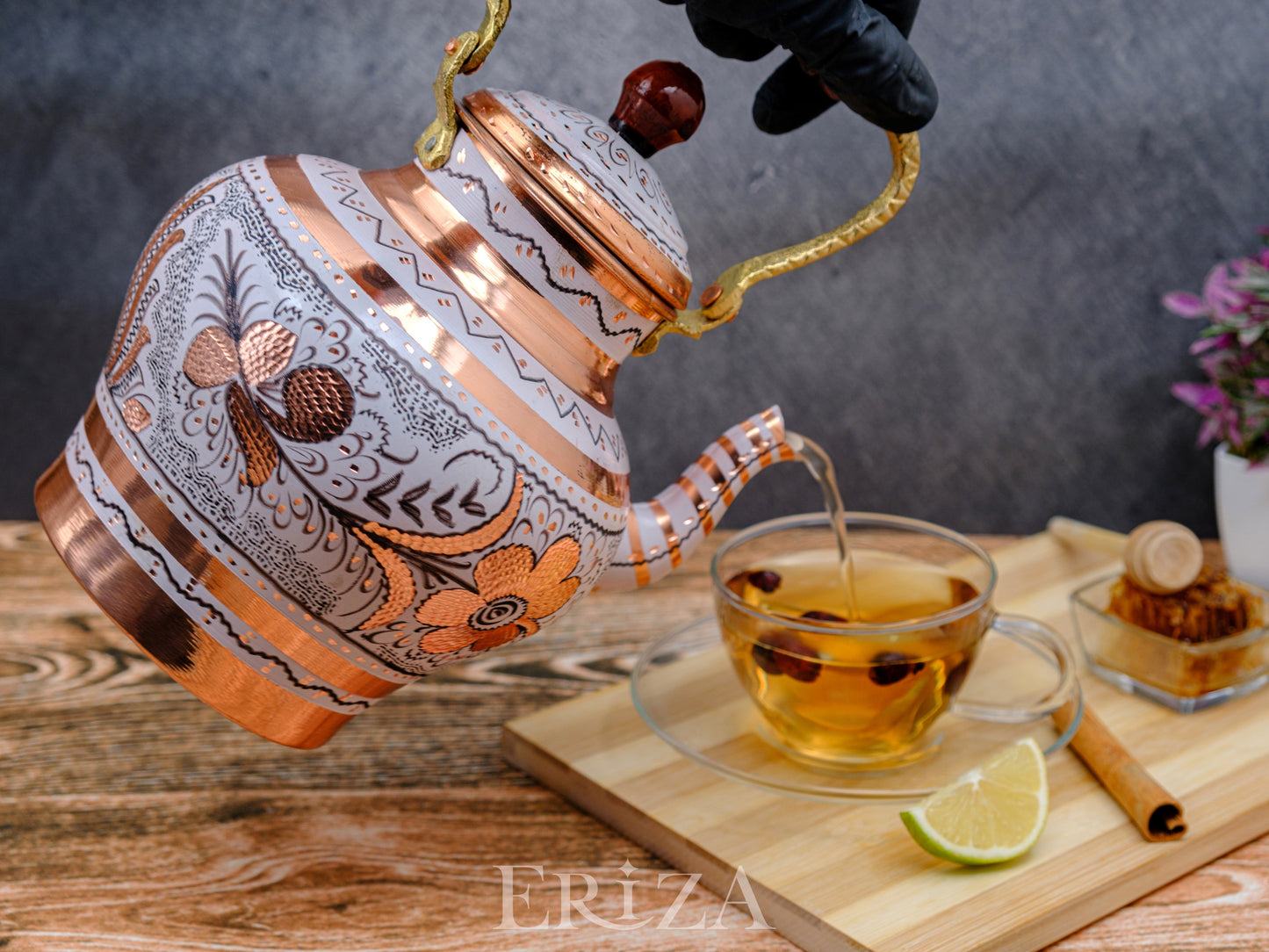 Bakır Nostaljik Çaydanlık, 1900 Ml, Beyaz