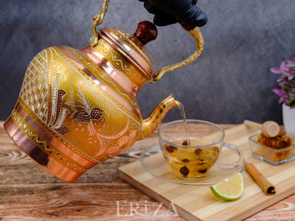 Bakır Nostaljik Çaydanlık, 1900 Ml, Altın