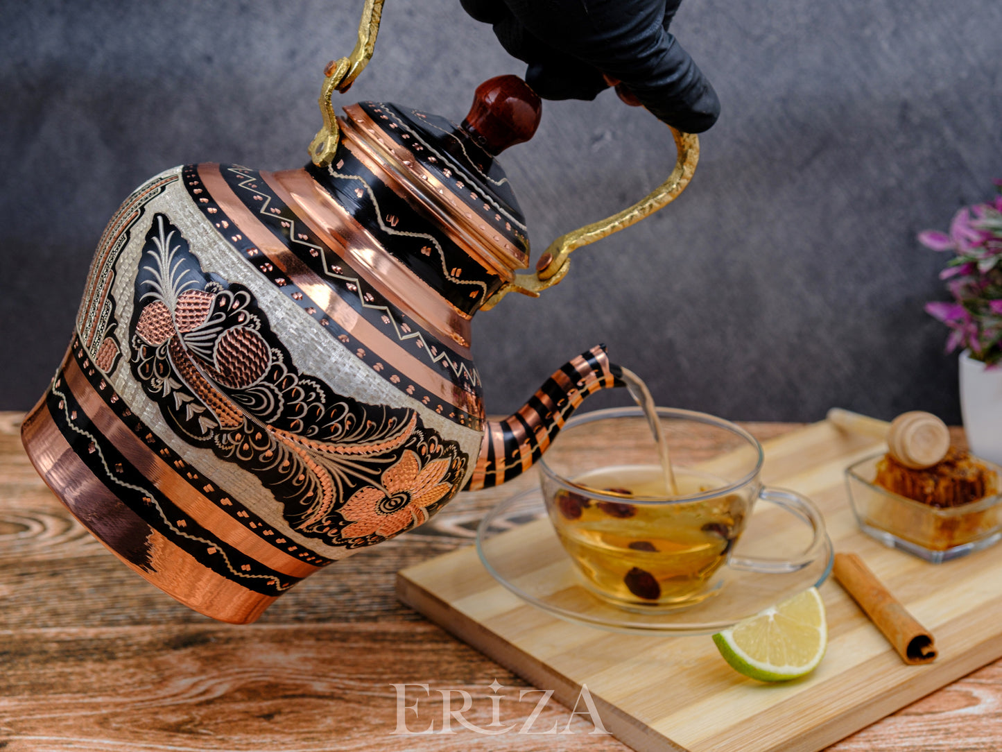 Bakır Nostaljik Çaydanlık, 1900 Ml, Siyah