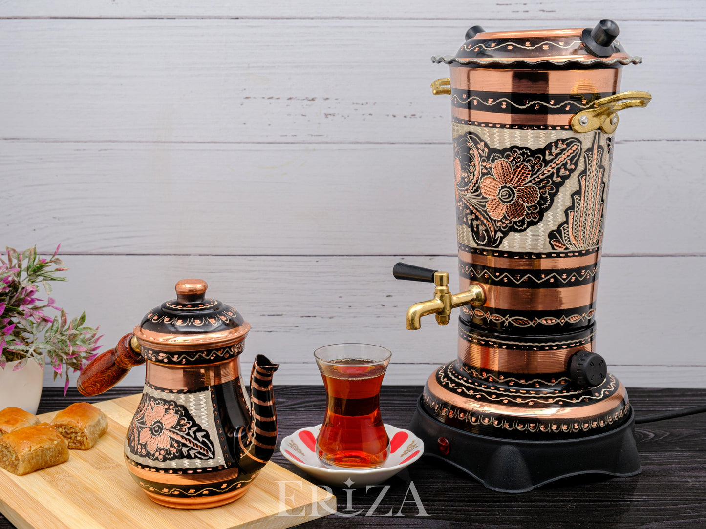Bakır Elektrikli Semaver, Küçük Boy, Siyah
