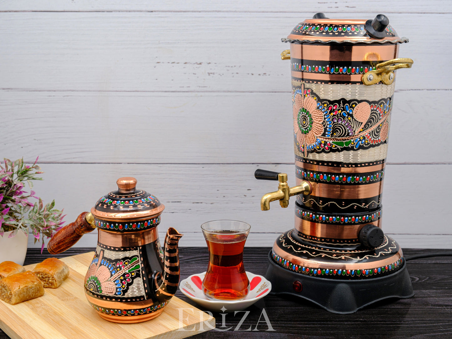 Bakır Elektrikli Semaver, Küçük Boy, Renkli