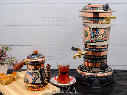 Bakır Elektrikli Semaver, Küçük Boy, Renkli