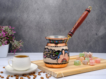 Bakır Türk Kahvesi Cezvesi,  Renkli