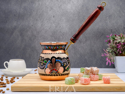 Bakır Türk Kahvesi Cezvesi,  Renkli