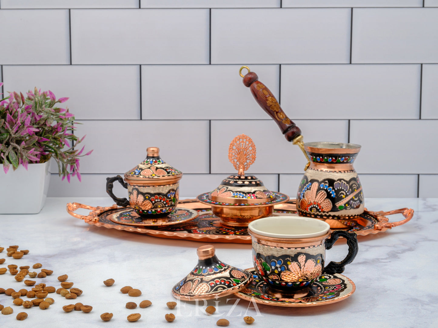 2-6 Kişilik Bakır Fincan Seti, Renkli