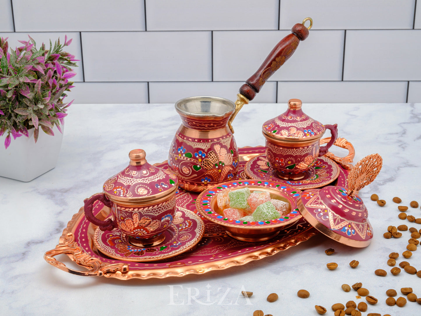 2-6 Kişilik Bakır Fincan Seti, Lila