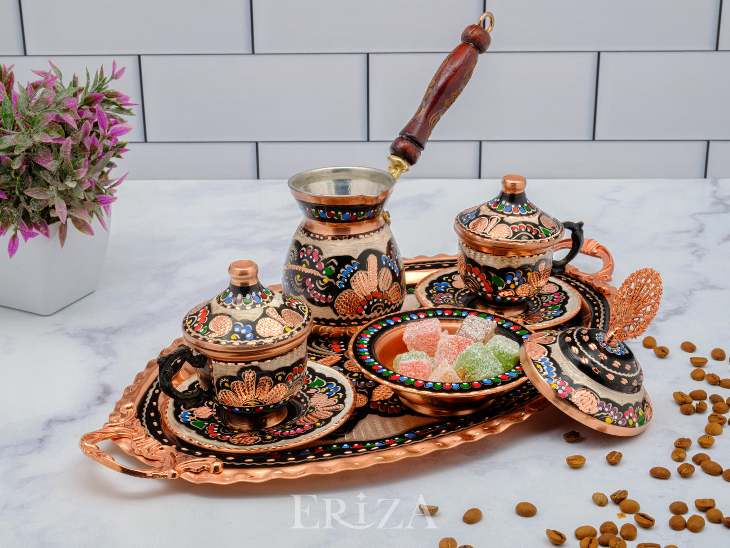 2-6 Kişilik Bakır Fincan Seti, Renkli