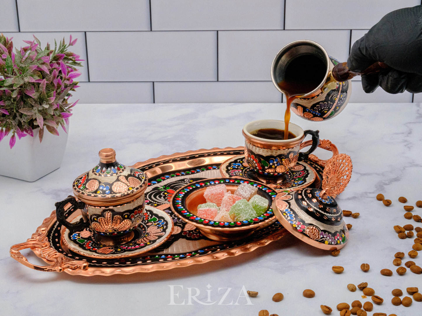 2-6 Kişilik Bakır Fincan Seti, Renkli