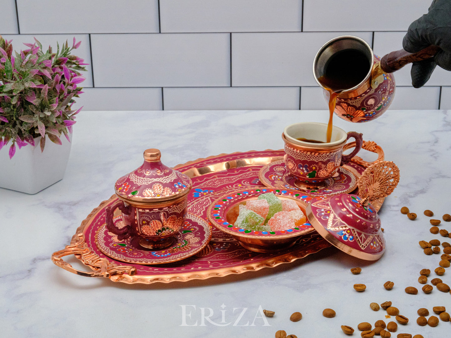 2-6 Kişilik Bakır Fincan Seti, Lila