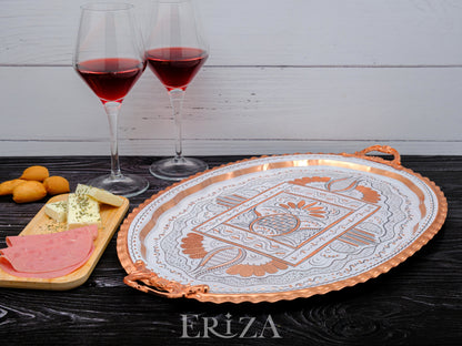Bakır Oval Servis Tepsisi, Beyaz