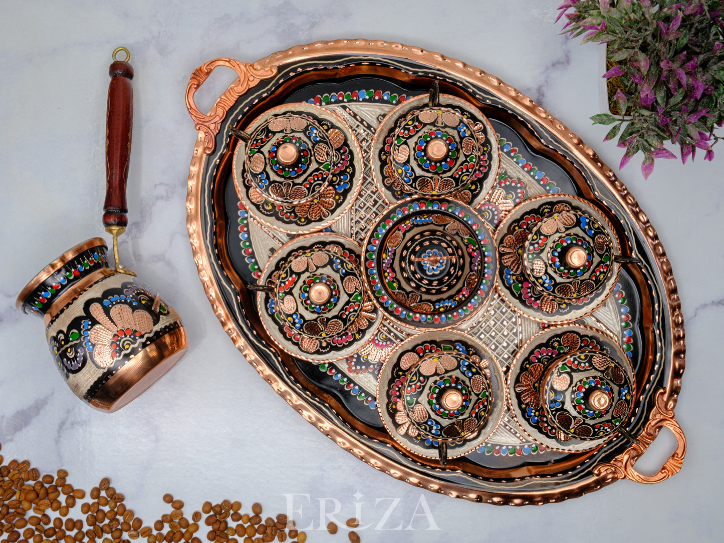 2-6 Kişilik Bakır Fincan Seti, Renkli