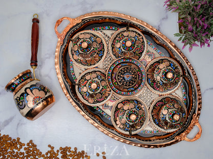 2-6 Kişilik Bakır Fincan Seti, Renkli